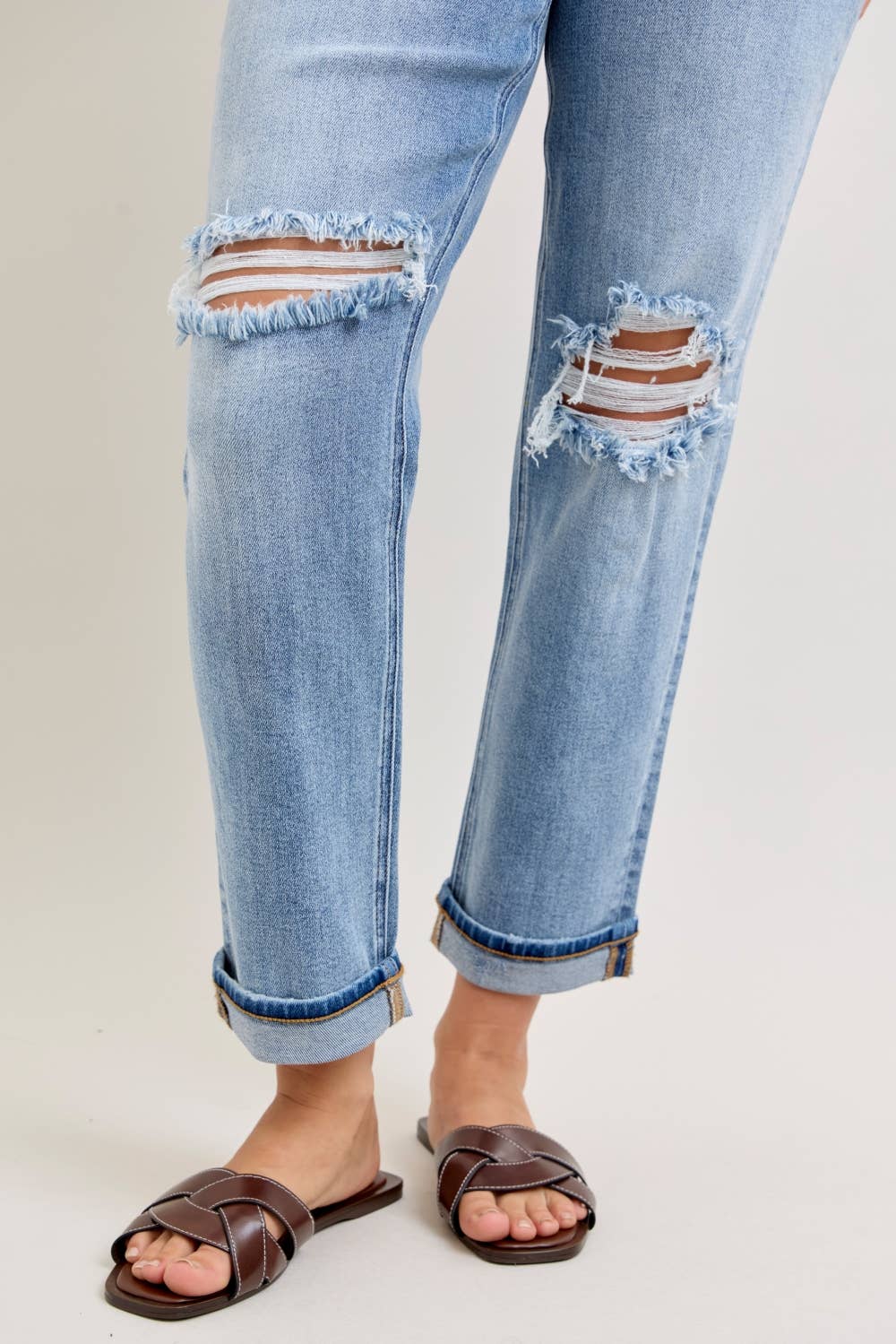 Judy Blue Boyfriend Jean with Destroyed Knee & Folded Cuff
