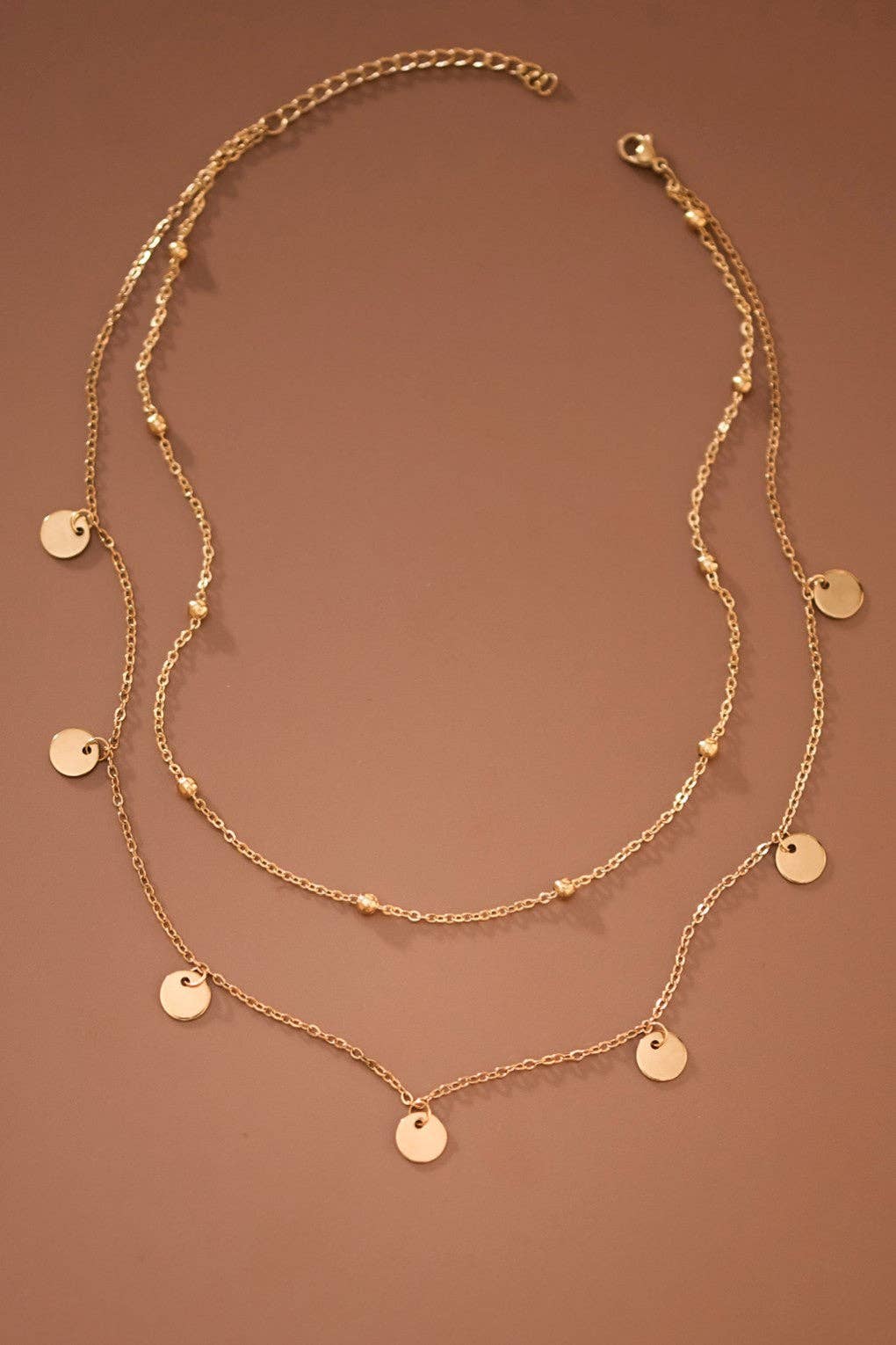 18K Gold Plated Disks Double Chain Necklace - 7920: S0OX3T7920