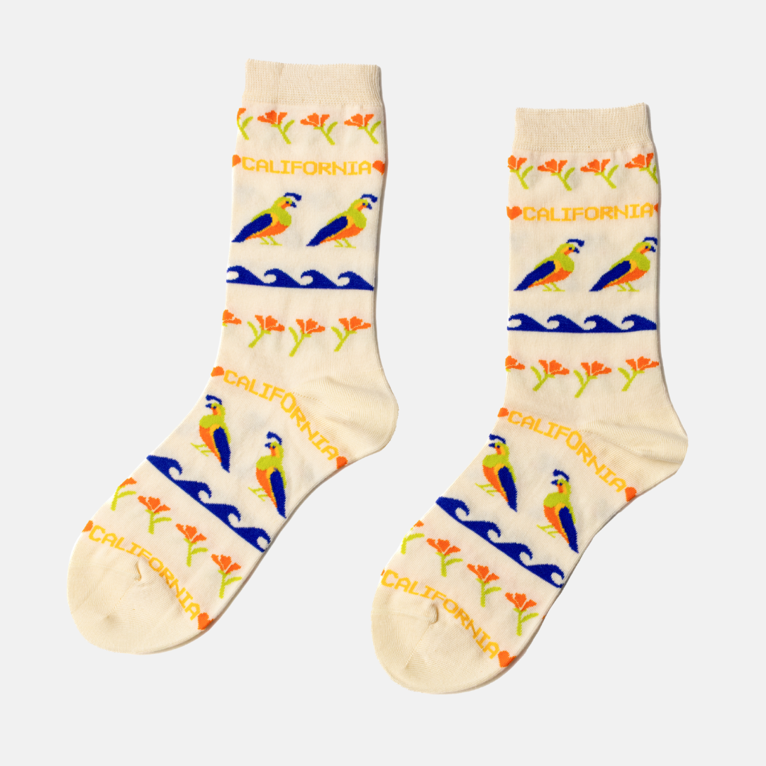 Crew Socks - California Poppy & Quail