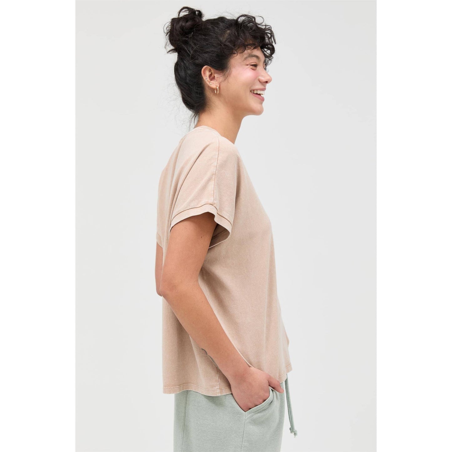 Capped Sleeve Mineral Wash T-Shirt