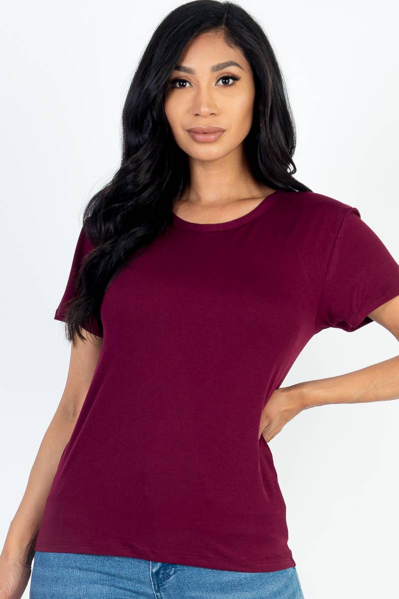 Basic Short Sleeve T-shirt in Burgundy