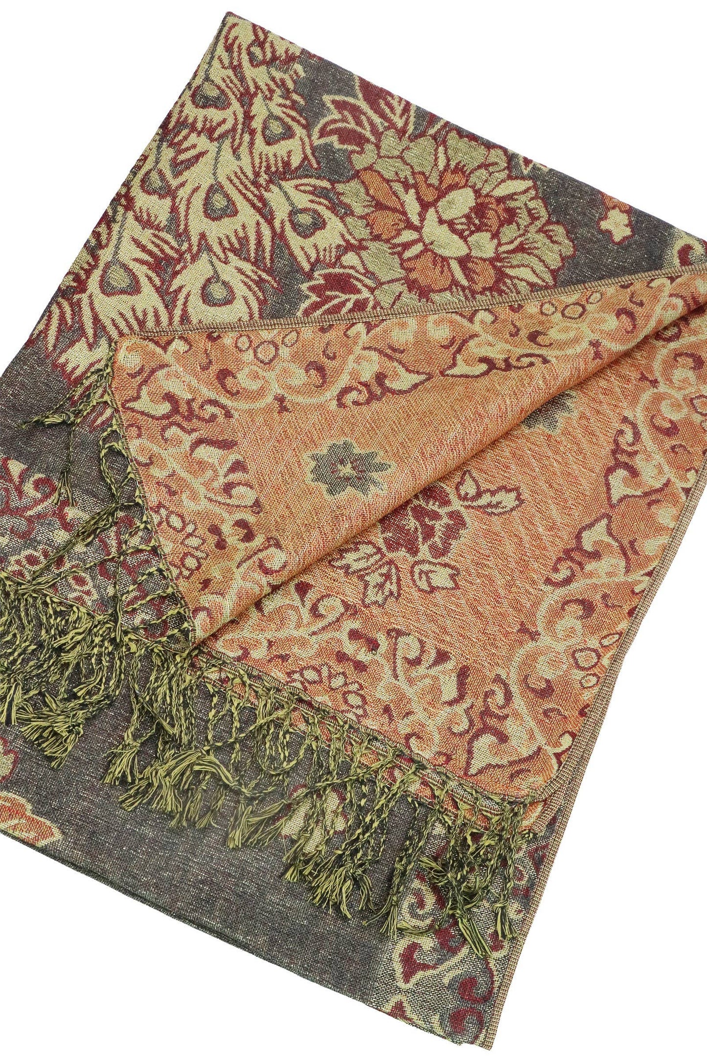 Peacock Peony Floral Metallic Pashmina Shawl Scarf