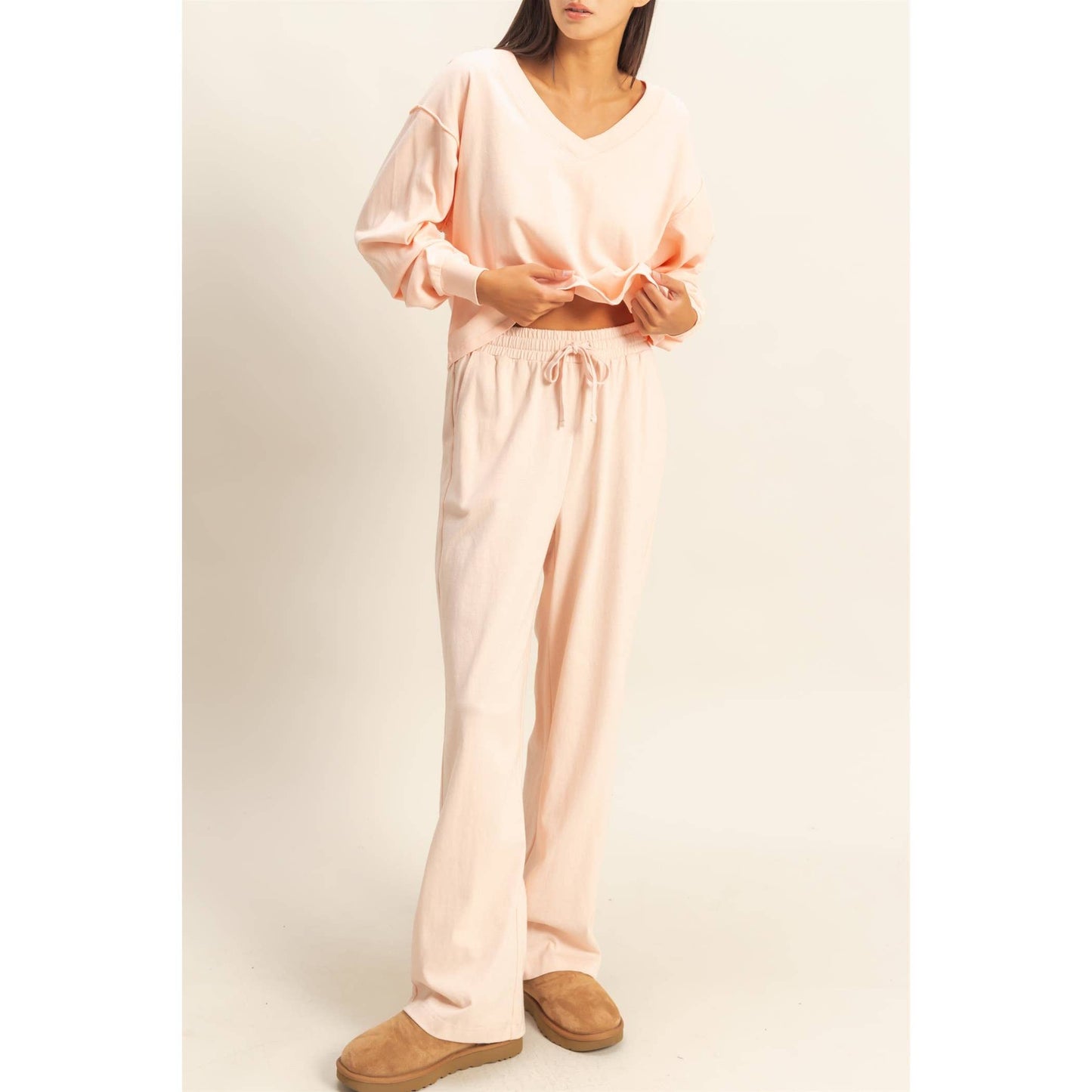 High Waist, Wide Leg Lounge Pants in Blush