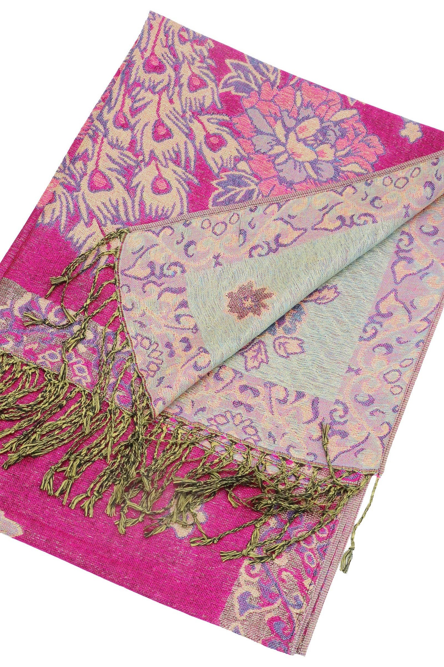 Peacock Peony Floral Metallic Pashmina Shawl Scarf