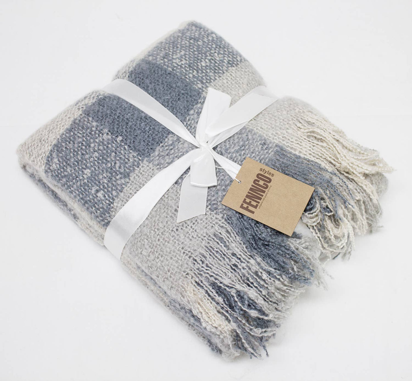 Faux Mohair Plaid Fringed Throw Blanket