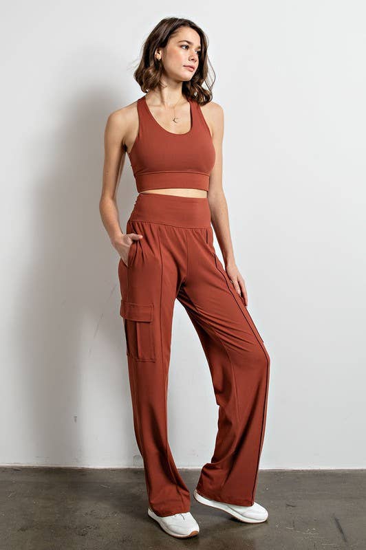 Buttery Soft Legging Material High Waist, Straight Leg Cargo Pants