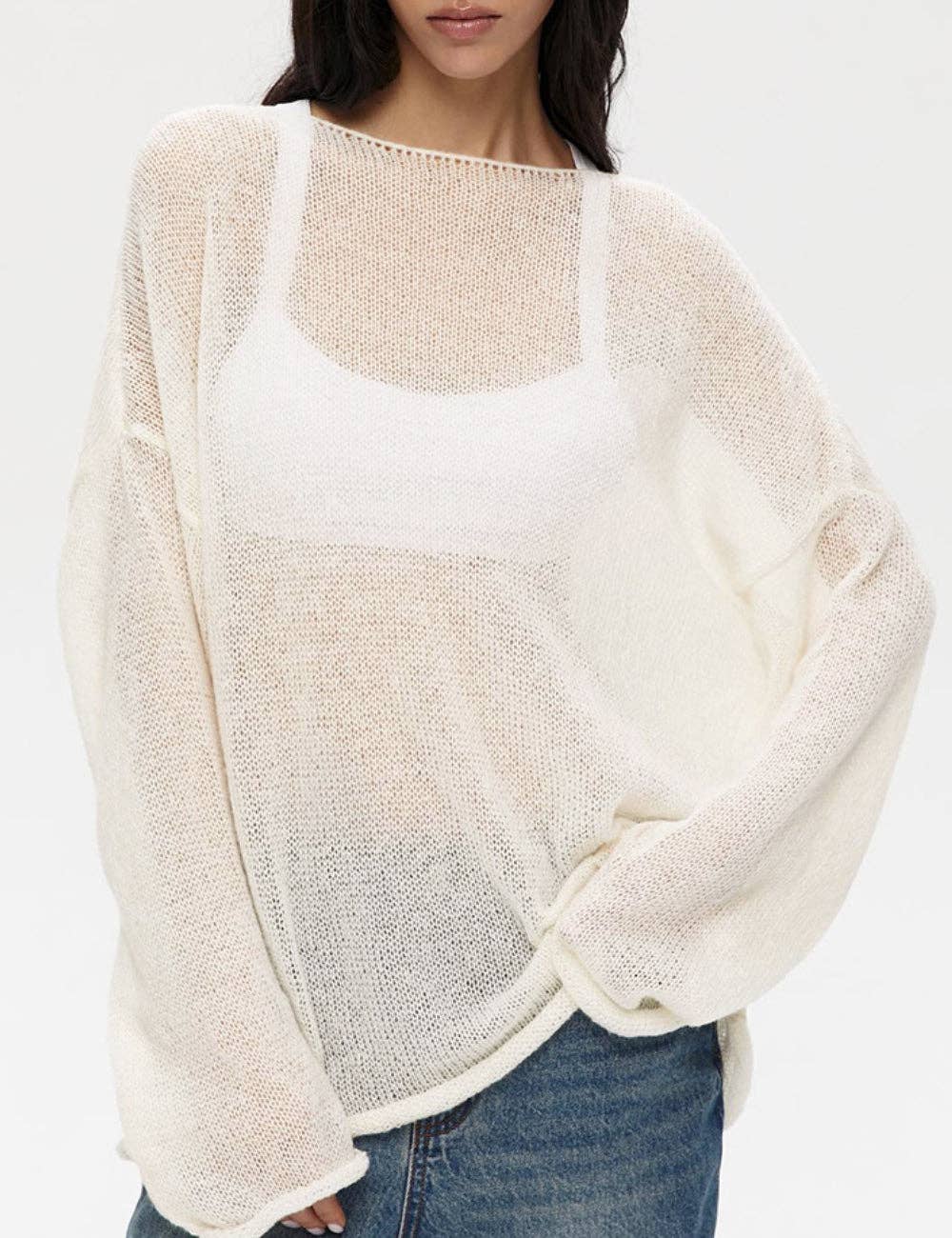 Solid Color Airy Knit Sweater