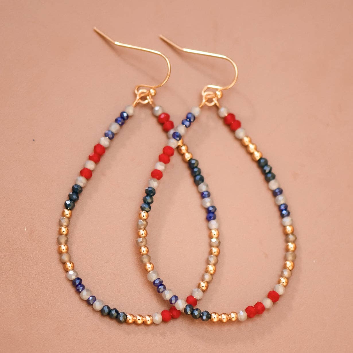 Patriotic Glass Beaded Teardrop Earrings