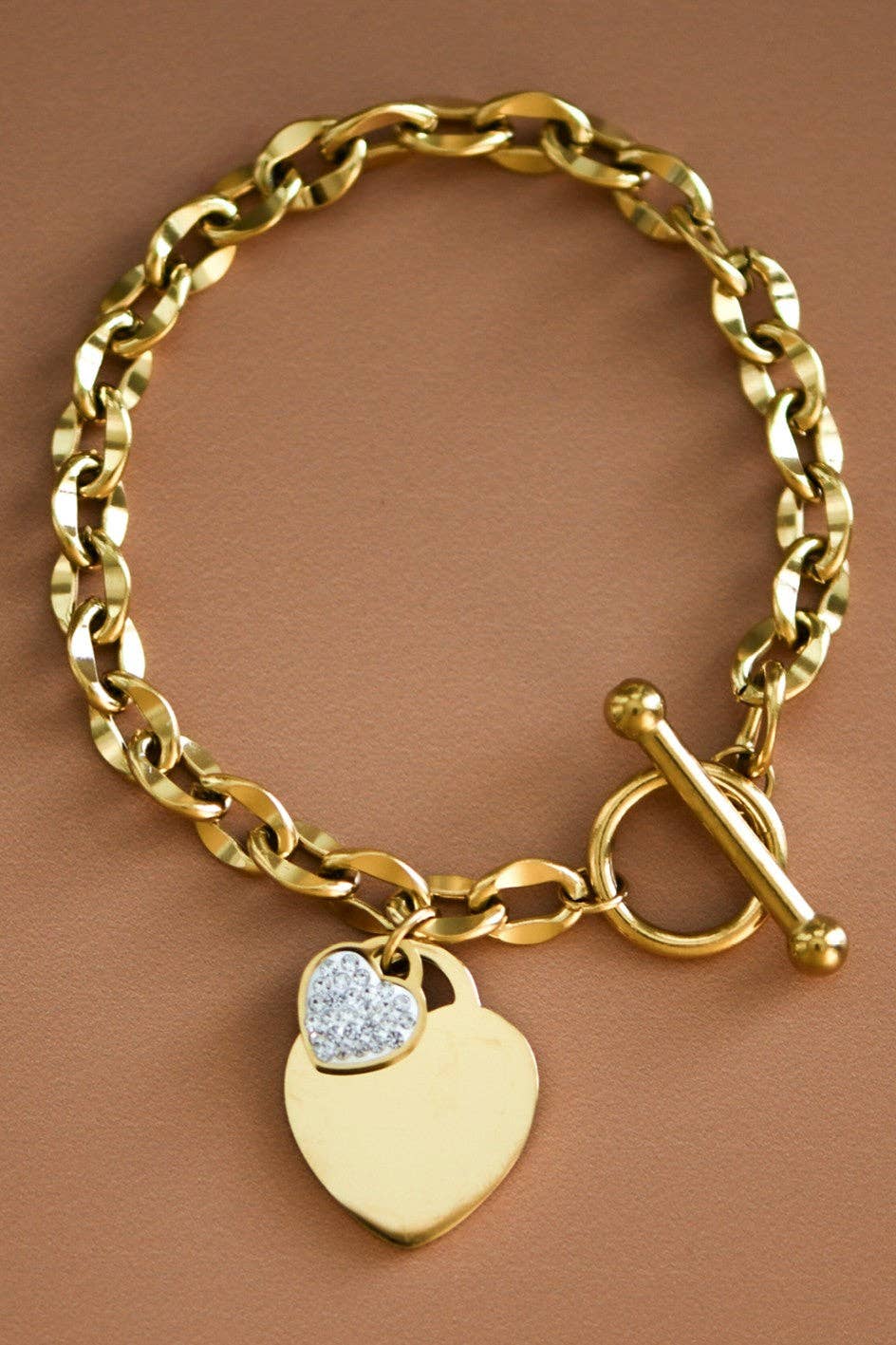 18K Gold Plated Double Heart Chain Bracelet