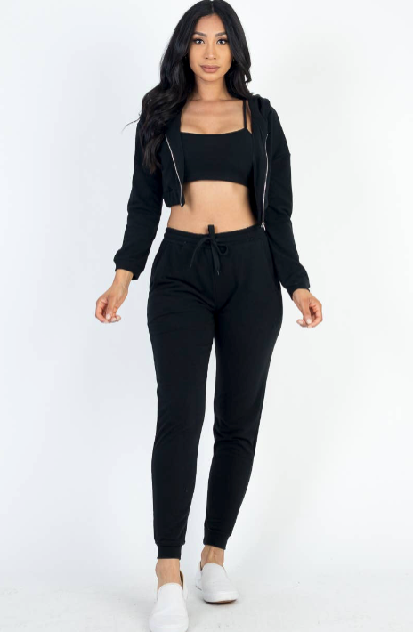 French Terry Cropped Full Zip Hoodie