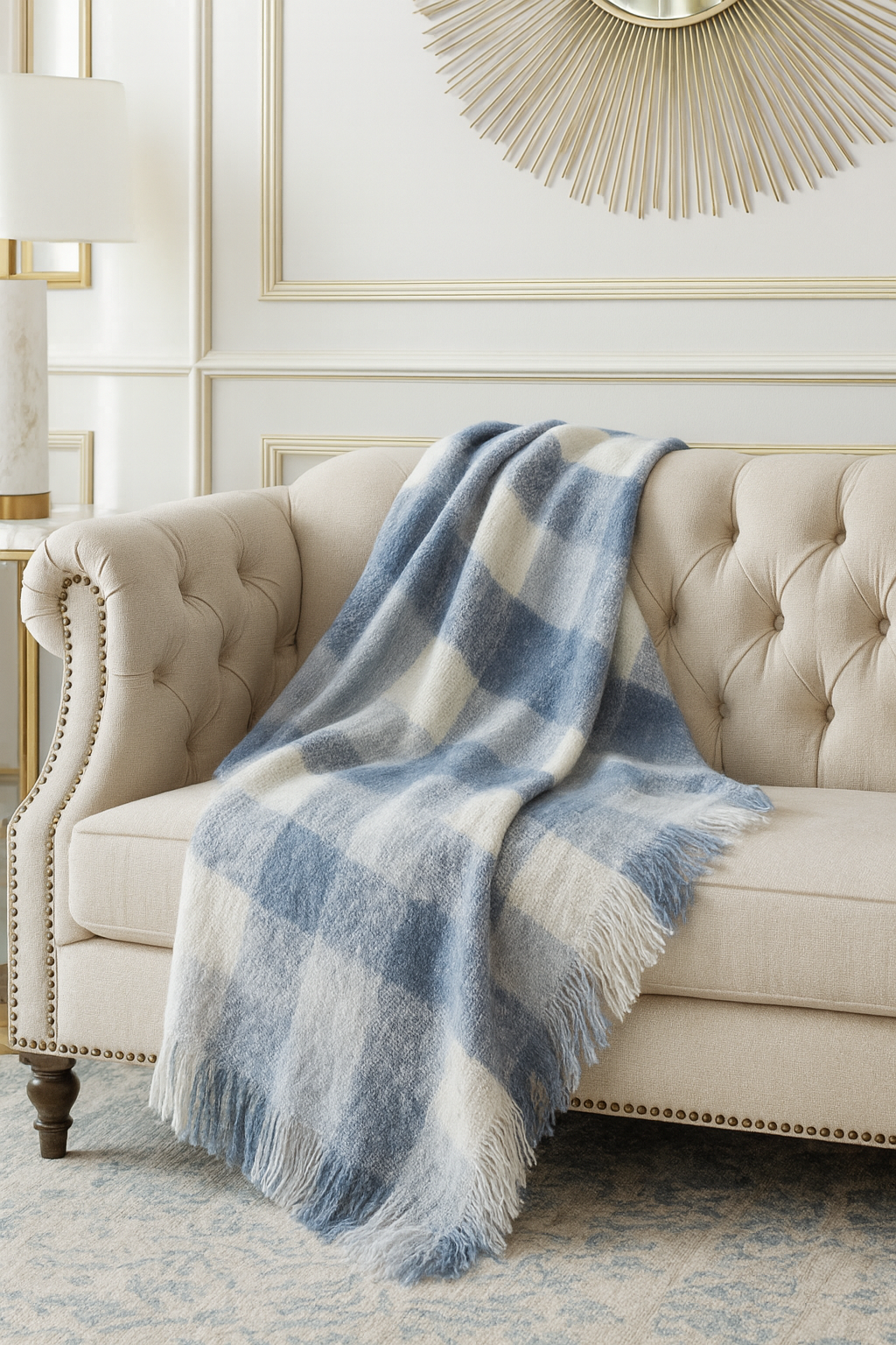 Faux Mohair Plaid Fringed Throw Blanket