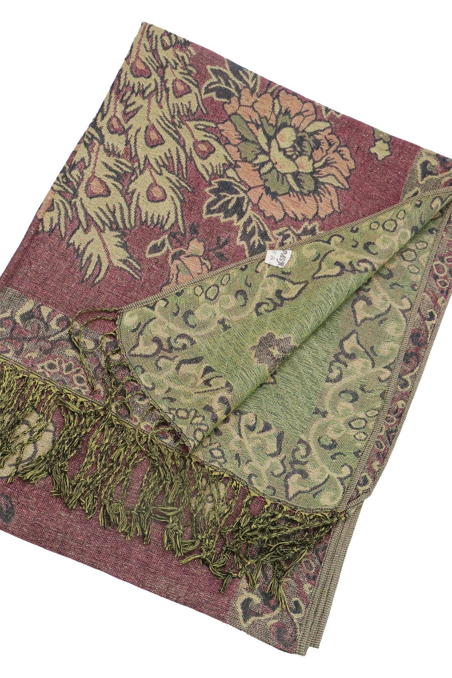 Peacock Peony Floral Metallic Pashmina Shawl Scarf