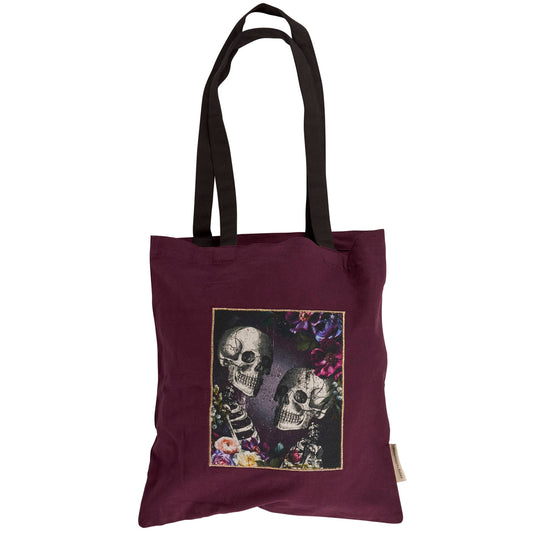 Skeleton Couple Plum Tote