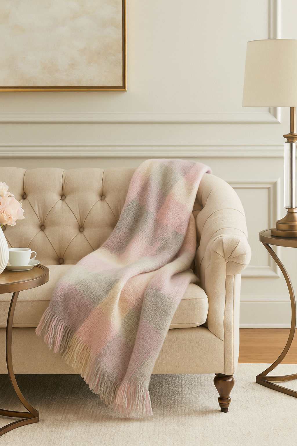 Faux Mohair Plaid Fringed Throw Blanket