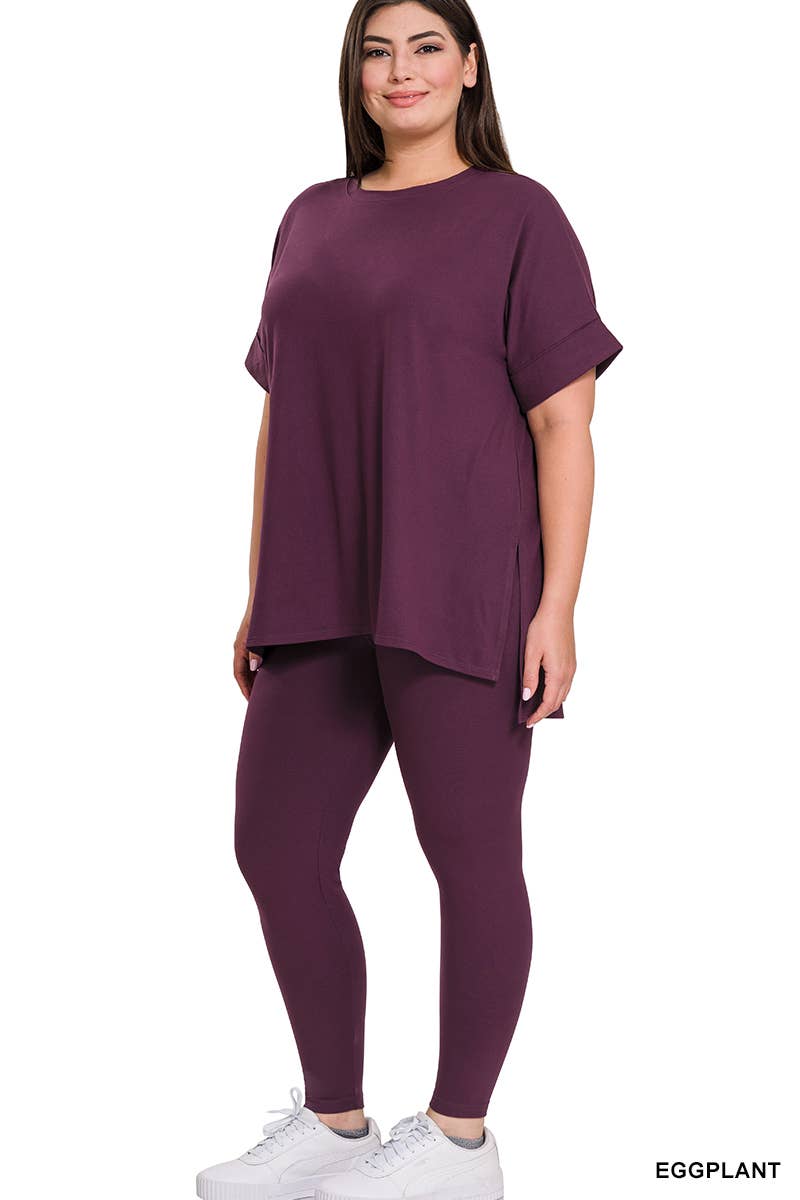 Plus Sized Buttery Soft Microfiber Leggings and T Shirt Set