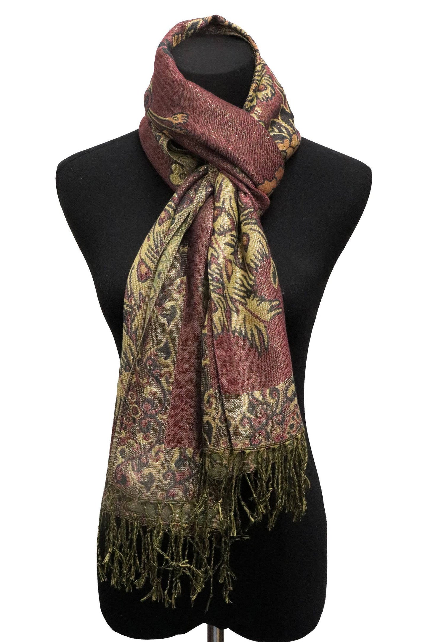 Peacock Peony Floral Metallic Pashmina Shawl Scarf