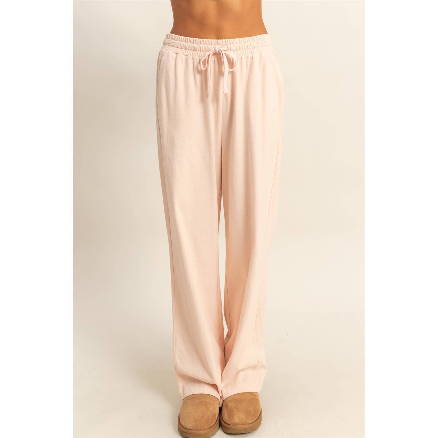 High Waist, Wide Leg Lounge Pants in Blush