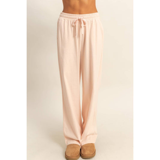 High Waist, Wide Leg Lounge Pants in Blush