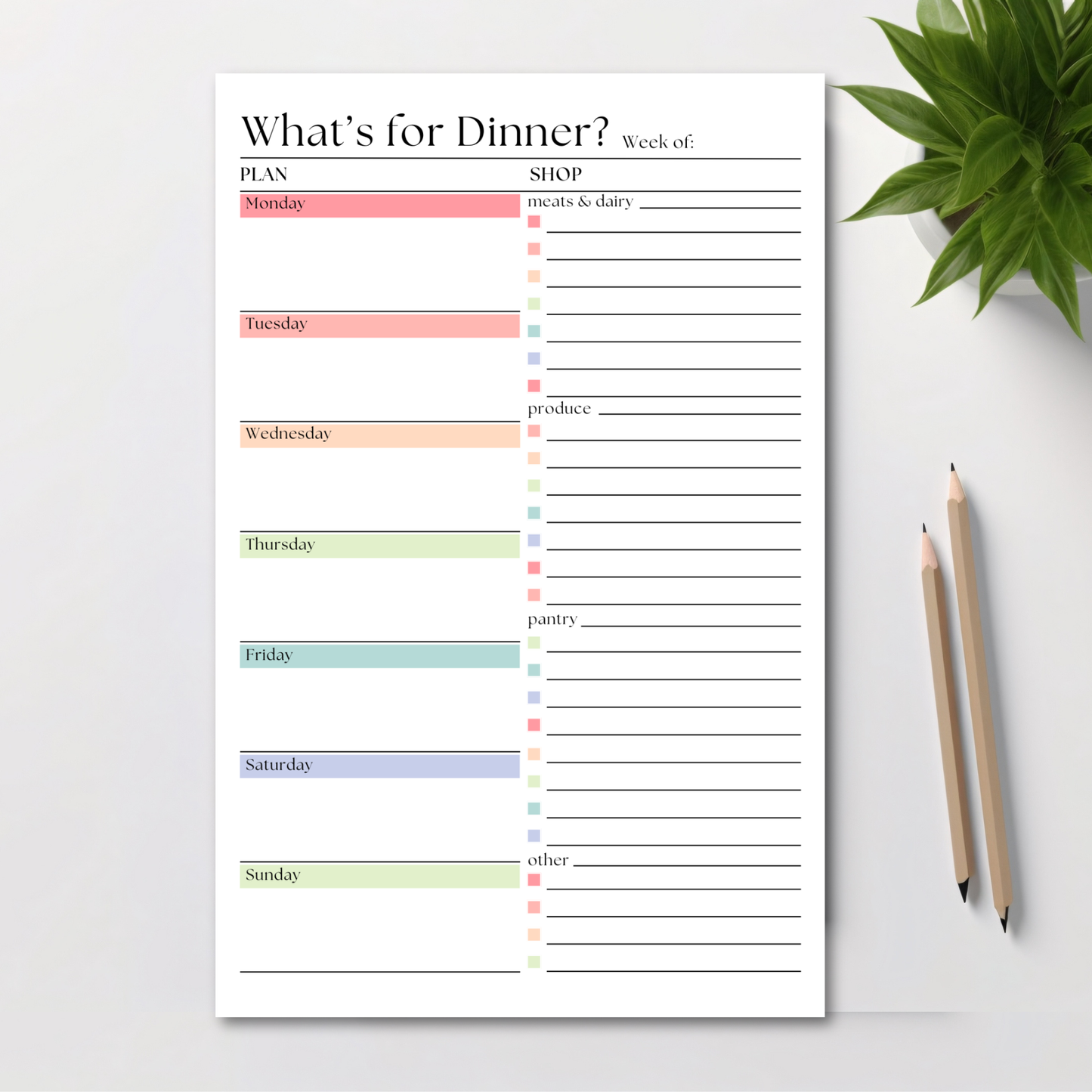 What's For Dinner? Weekly Meal Planner and Shopping List: 50-Page Notepad