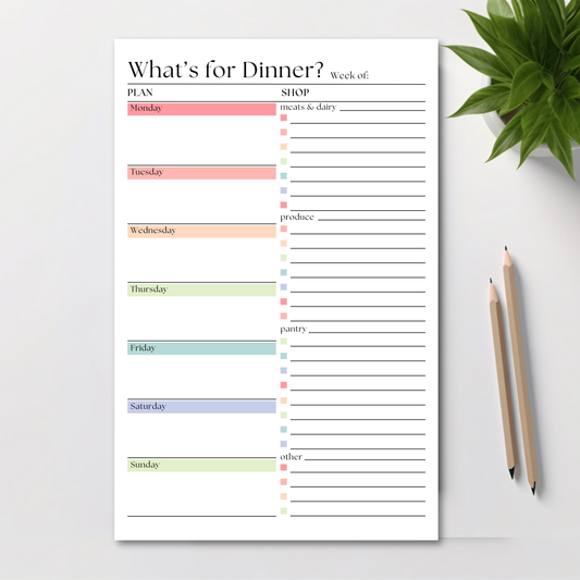 What's For Dinner? Weekly Meal Planner and Shopping List: 50-Page Notepad