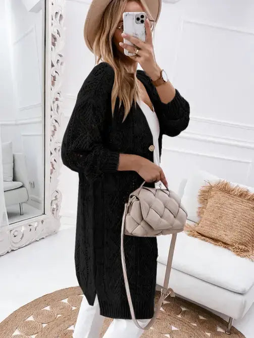 Openwork Knit Cardigan Sweater in Sand