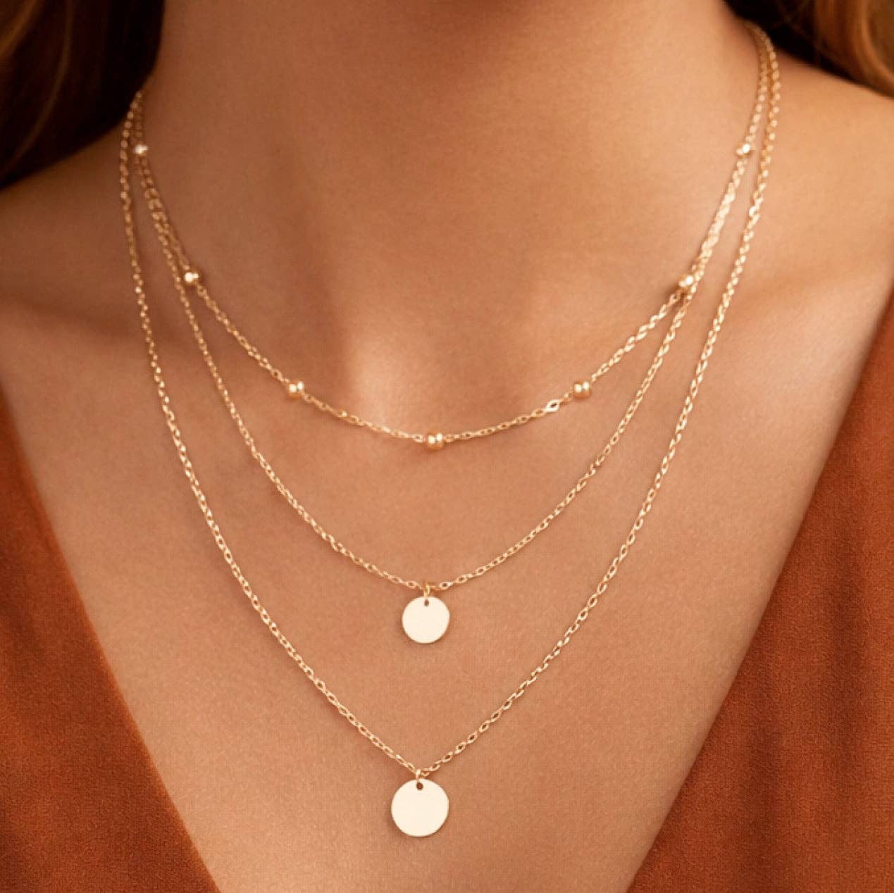 18K Gold Plated Triple Chain Necklace
