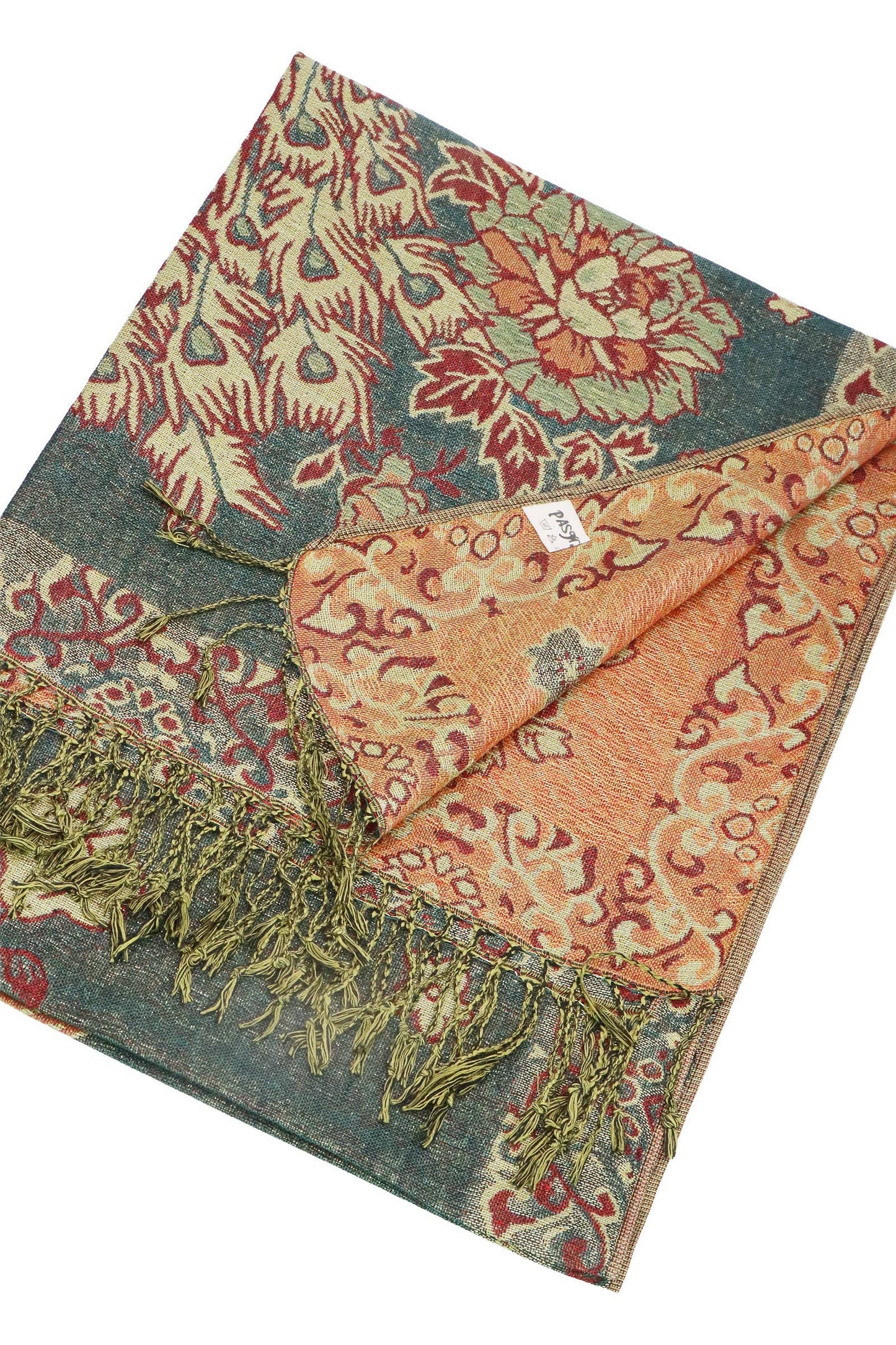 Peacock Peony Floral Metallic Pashmina Shawl Scarf
