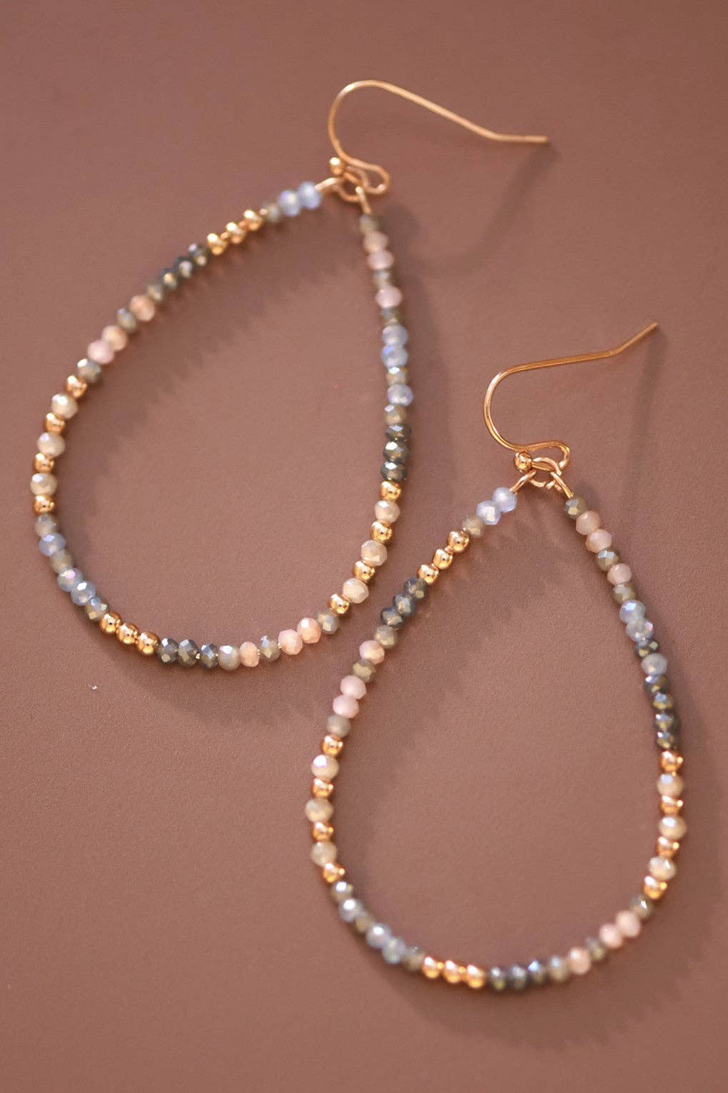 Mixed Grey Beaded Teardrop Earrings