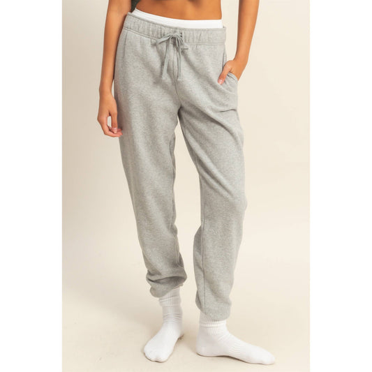 Mid-Rise Drawstring Sweatpants in Heather Grey