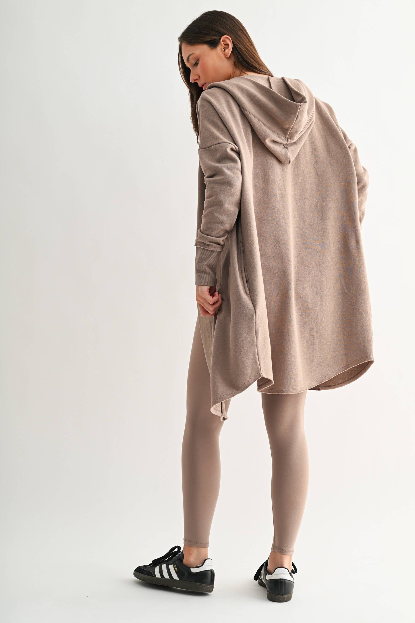 Open Front Hooded Sweatshirt Cardigan in Black
