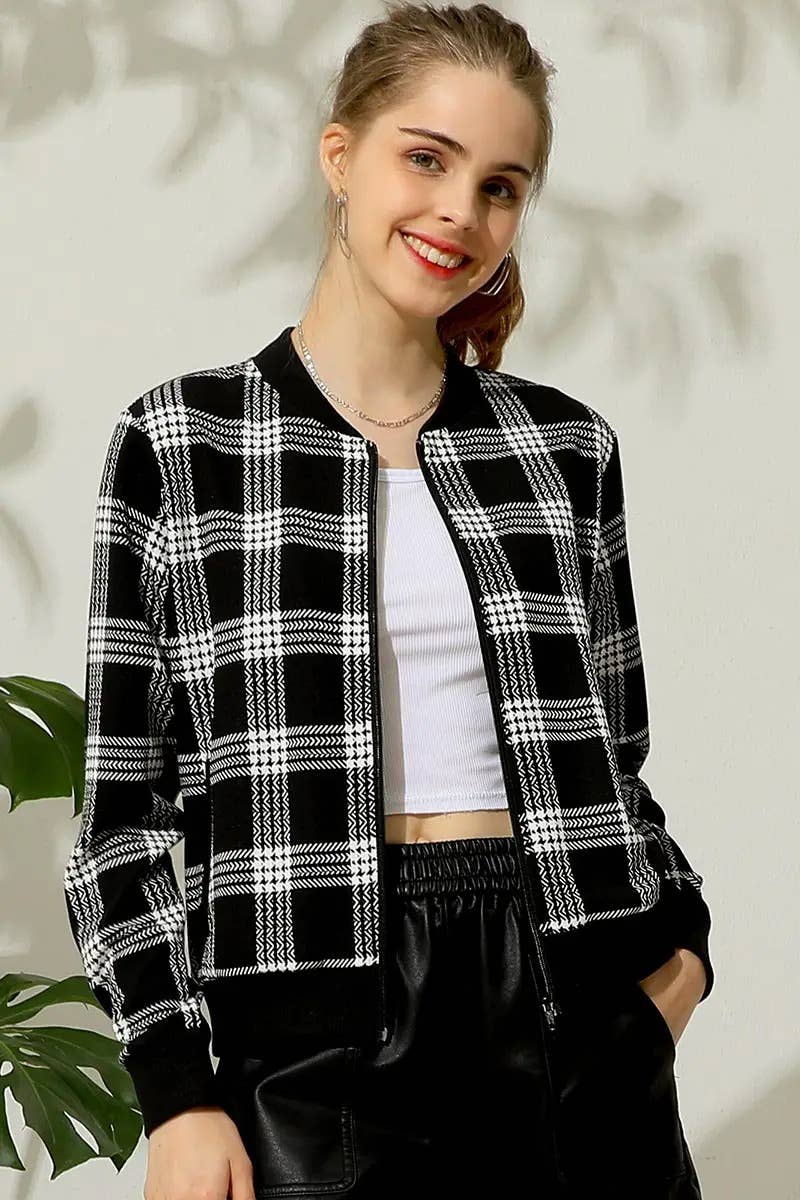 Checkered Lightweight Nylon Zip-Up Jacket