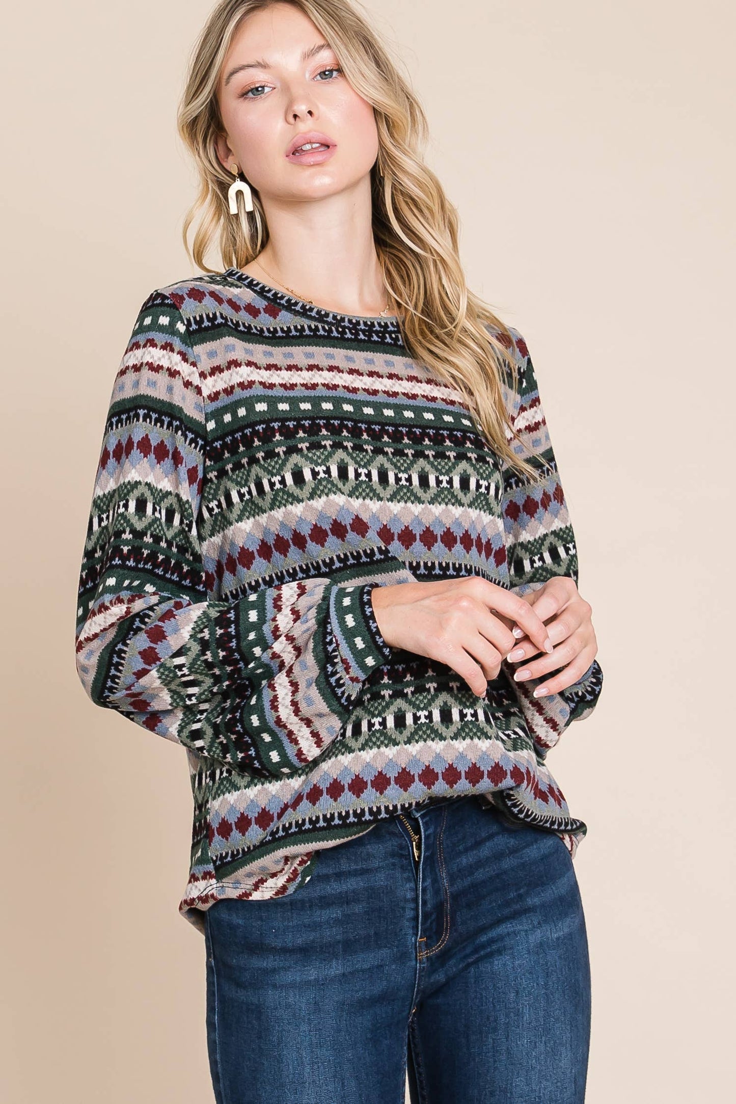 Holiday Vibes Mid-weight Knit Top in Olive and Berries