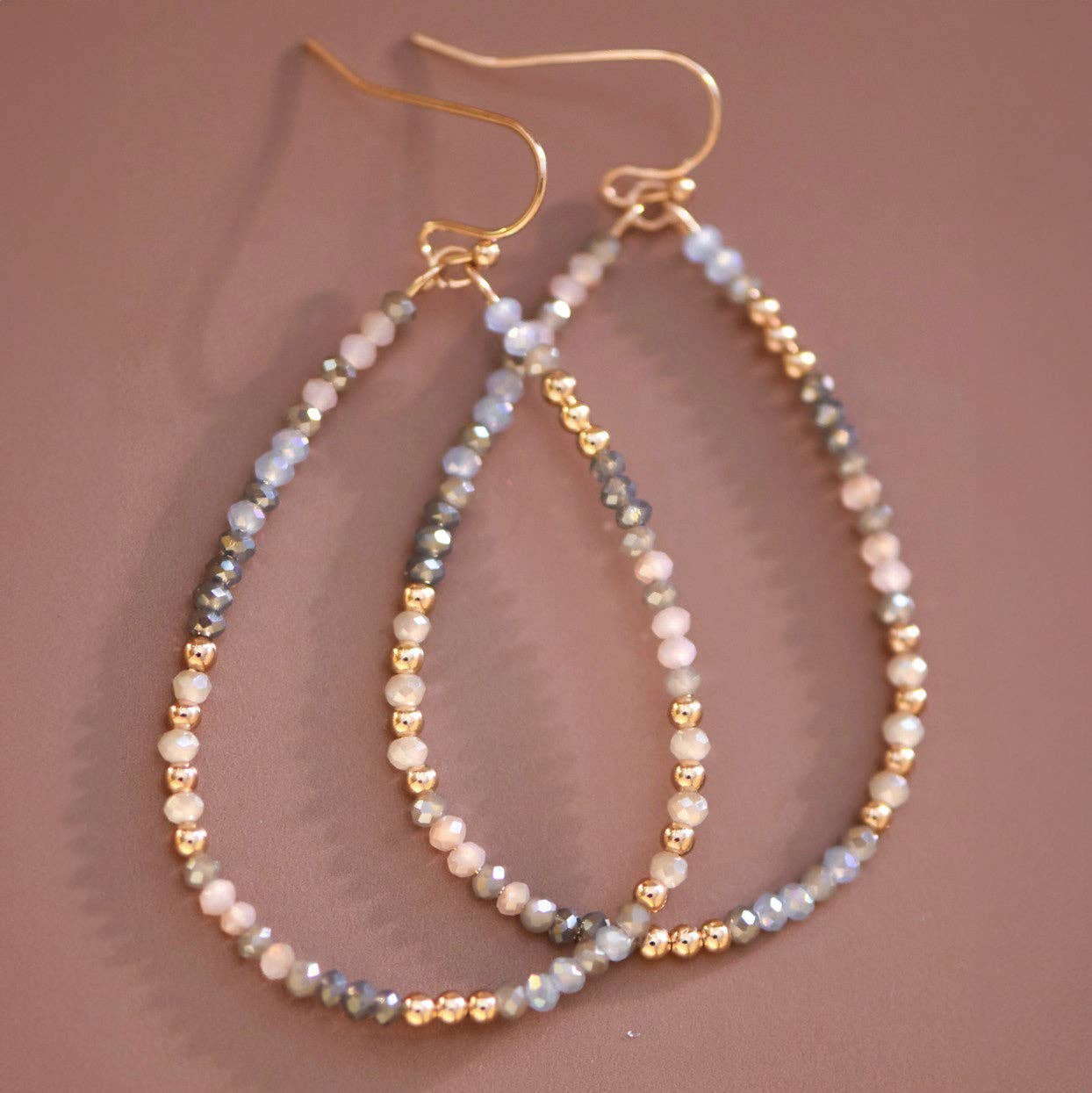 Mixed Grey Beaded Teardrop Earrings