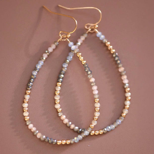 Mixed Grey Beaded Teardrop Earrings
