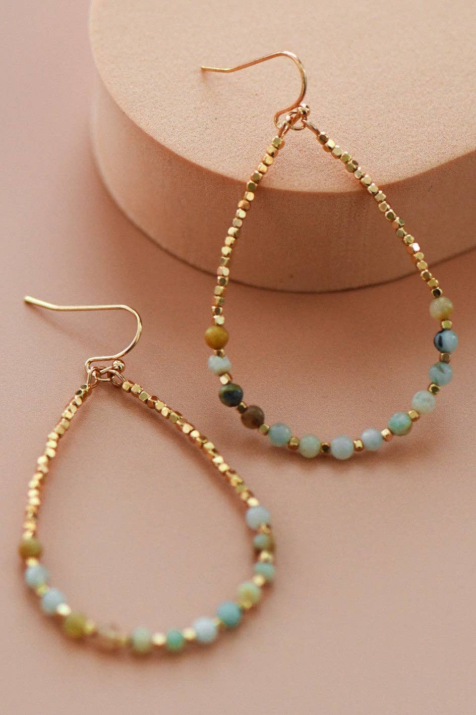 Amazonite Stone Beaded Teardrop Earrings