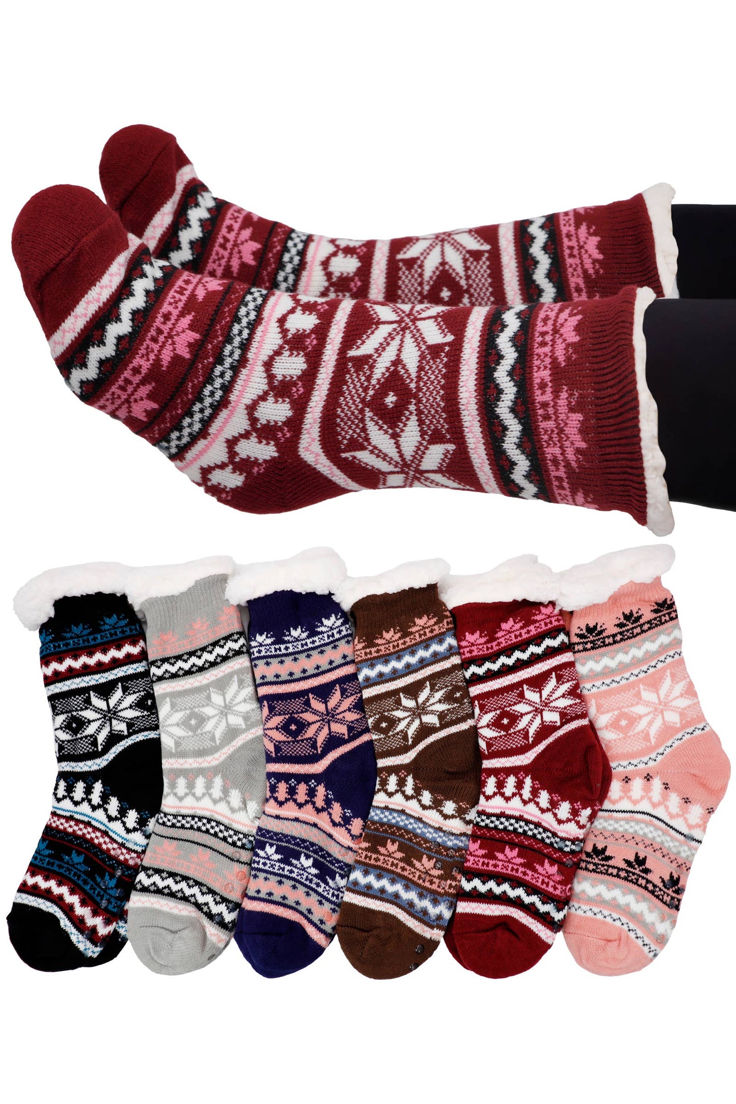 Snowflake Chevron Fuzzy Fleece Cozy Lounge Socks