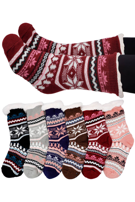 Snowflake Chevron Fuzzy Fleece Cozy Lounge Socks