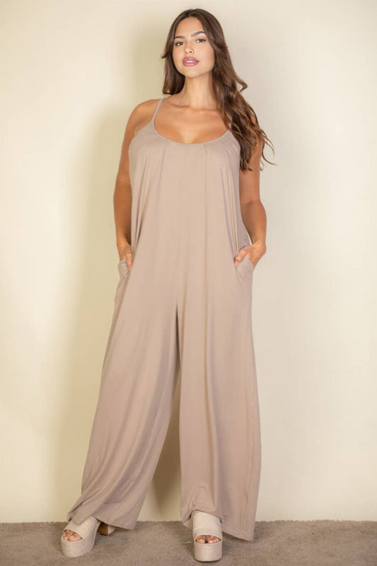 Plus Spaghetti Strap Wide Leg Jumpsuit