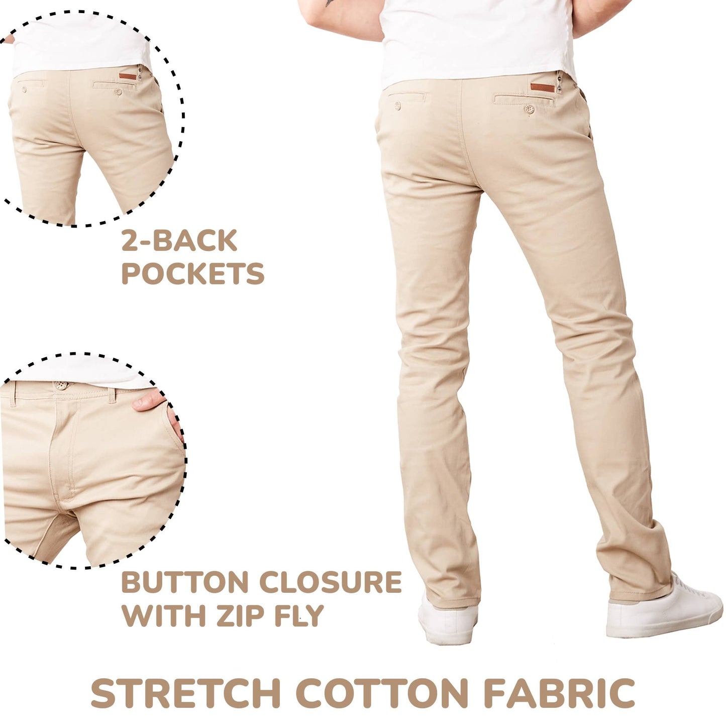 Men's Slim Fit Stretch Cotton Chino Pants – 31" Inseam