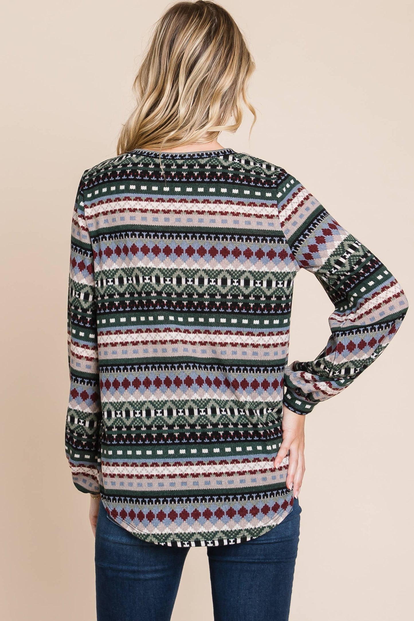 Holiday Vibes Mid-weight Knit Top in Olive and Berries