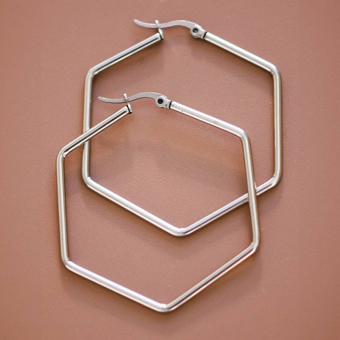 Silver Hexagon Hoop Earrings