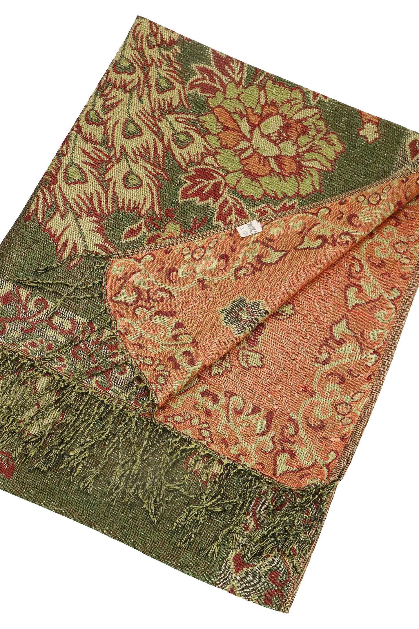 Peacock Peony Floral Metallic Pashmina Shawl Scarf